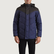 
Detailní pohled of Classic Collar & Zipper With Velcro Placket Hardware on Luka Černá & Modrá Hooded Puffer Kožená bunda pro Pány