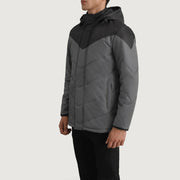 
Black & Grey Full-Grain Leather Hooded Jacket - Zadní pohled s definovanými rameny a čistým lemem