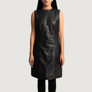 
Luxe Černá Leather Dress pro Dámy in Black Sheepskin Leather - Přední pohled a přiléhavá silueta | Koupit online