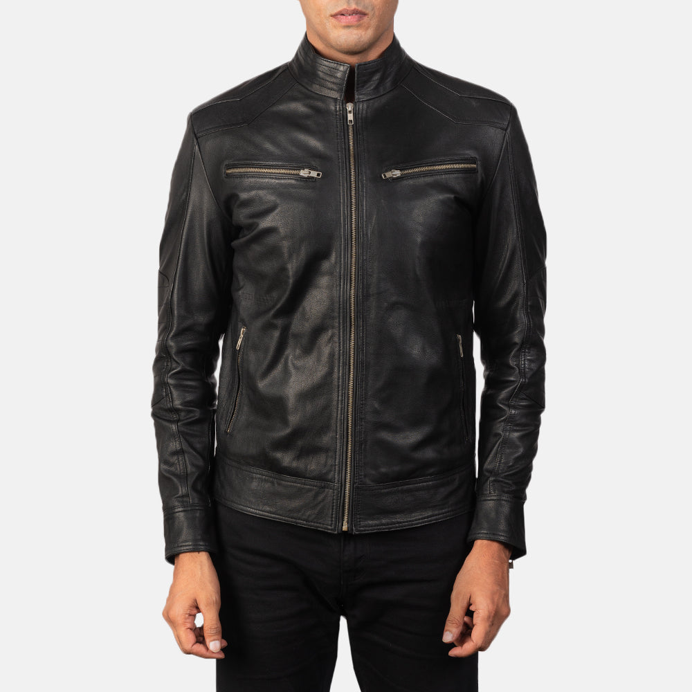 
Detailní pohled of Band & Zipper Hardware on Mack Černá Kožený motorkářský křivák pro Pány