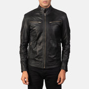 
Detailní pohled of Band & Zipper Hardware on Mack Černá Kožený motorkářský křivák pro Pány