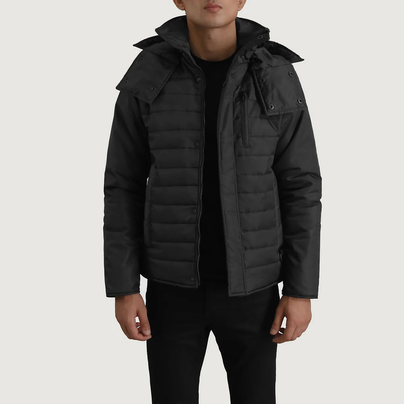 Malcolm Černá Hooded Puffer Kožená bunda pro Pány