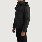 
Black Full-Grain Leather Hooded Jacket - Zadní pohled s definovanými rameny a čistým lemem