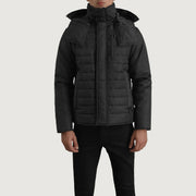 
Detailní pohled of Classic Collar & Zipper With Placket Hardware on Malcolm Černá Hooded Puffer Kožená bunda pro Pány