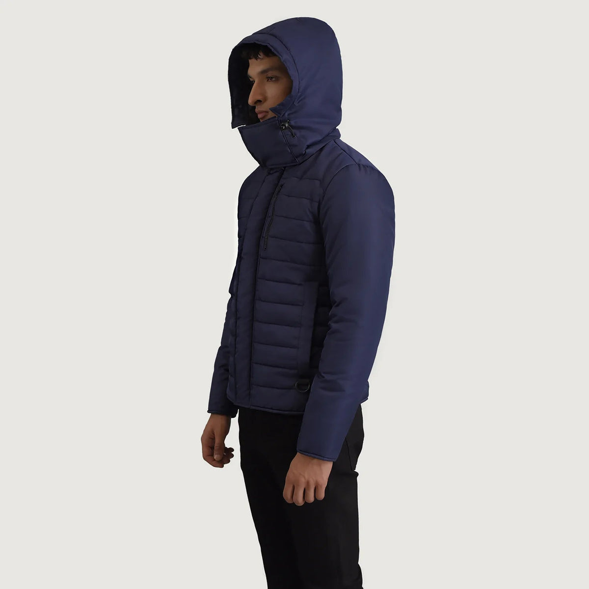 
Blue Full-Grain Leather Hooded Jacket - Zadní pohled s definovanými rameny a čistým lemem
