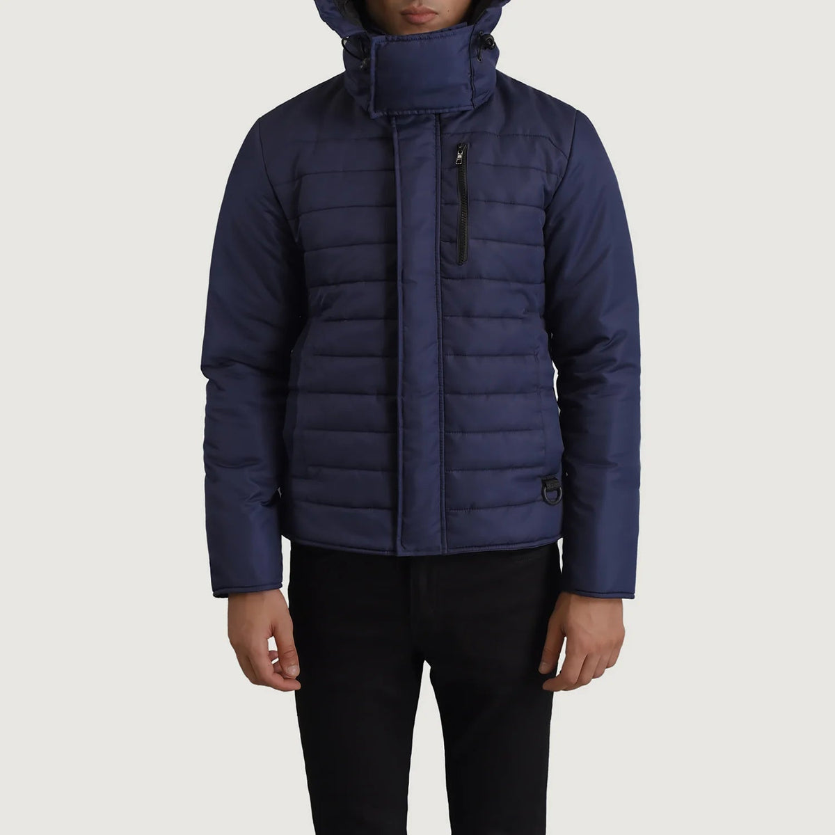 
Detailní pohled of Classic Collar & Zipper With Placket Hardware on Malcolm Modrá Hooded Puffer Kožená bunda pro Pány