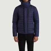 
Detailní pohled of Classic Collar & Zipper With Placket Hardware on Malcolm Modrá Hooded Puffer Kožená bunda pro Pány