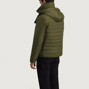 
Green Full-Grain Leather Hooded Jacket - Zadní pohled s definovanými rameny a čistým lemem