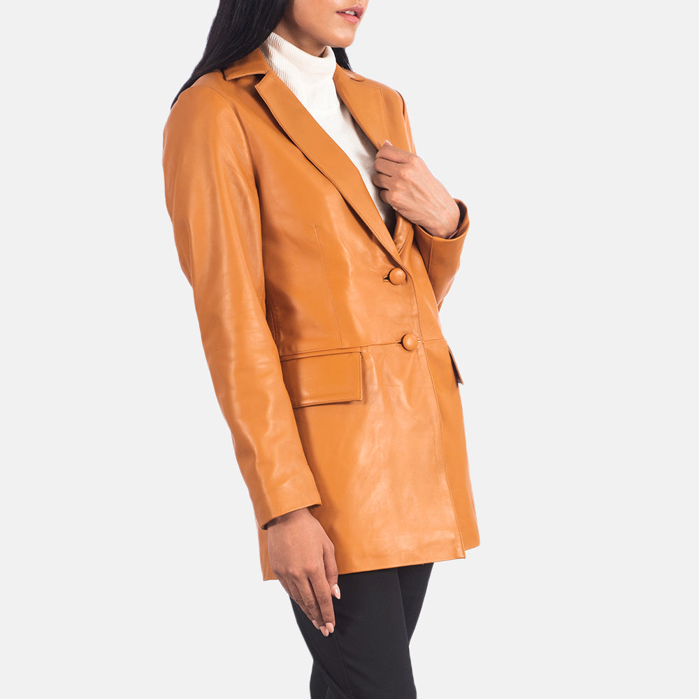 
Tan Brown Sheepskin leather Blazer - Zadní pohled s definovanými rameny a čistým lemem