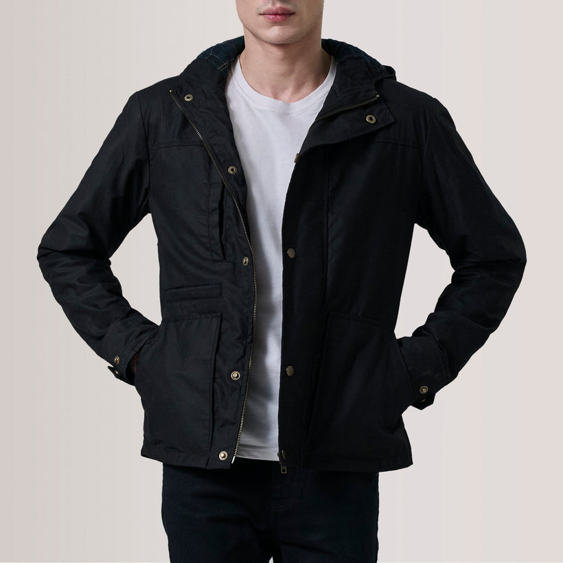 Marlo Černá Canvas Hooded Work Kožená bunda pánská