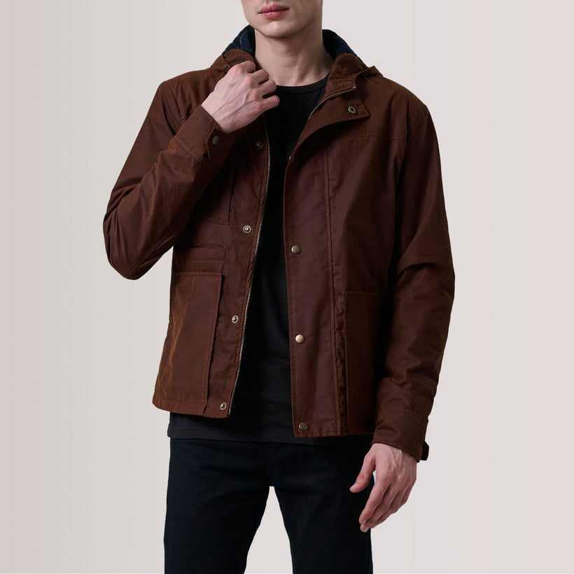 Marlo Hnědá Canvas Hooded Work Kožená bunda pánská