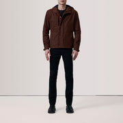 
Brown Waxed Cotton Canvas Hooded Jacket - Zadní pohled s definovanými rameny a čistým lemem