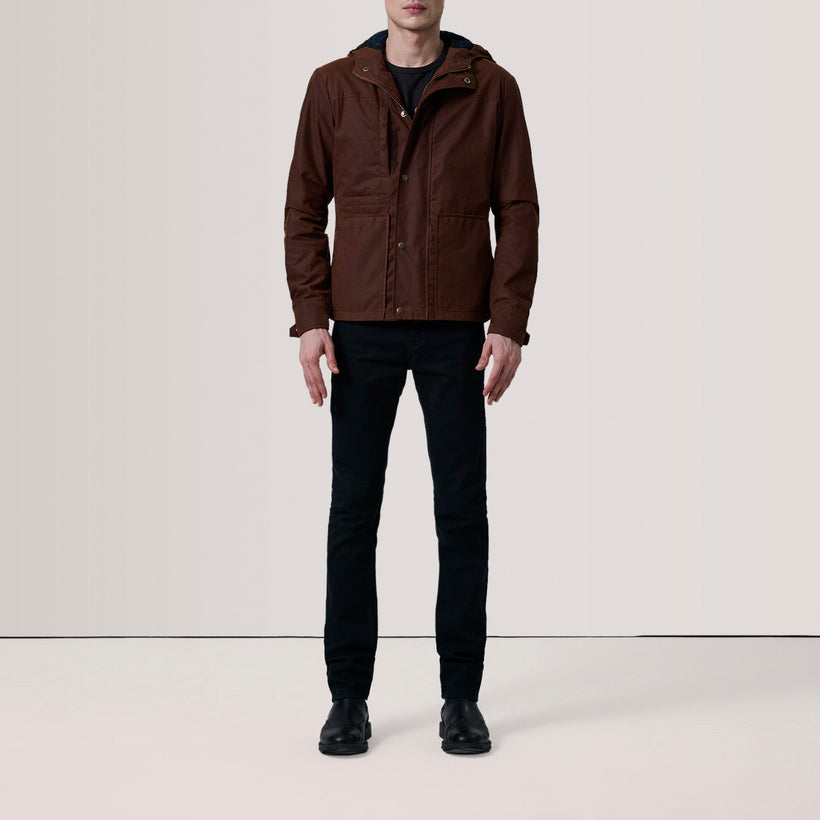 Marlo Hnědá Canvas Hooded Work Kožená bunda pánská