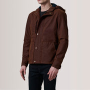
Marlo Hnědá Canvas Hooded Work Kožená bunda pro Pány For Men - Boční pohled ukazující ergonomický střih rukávů