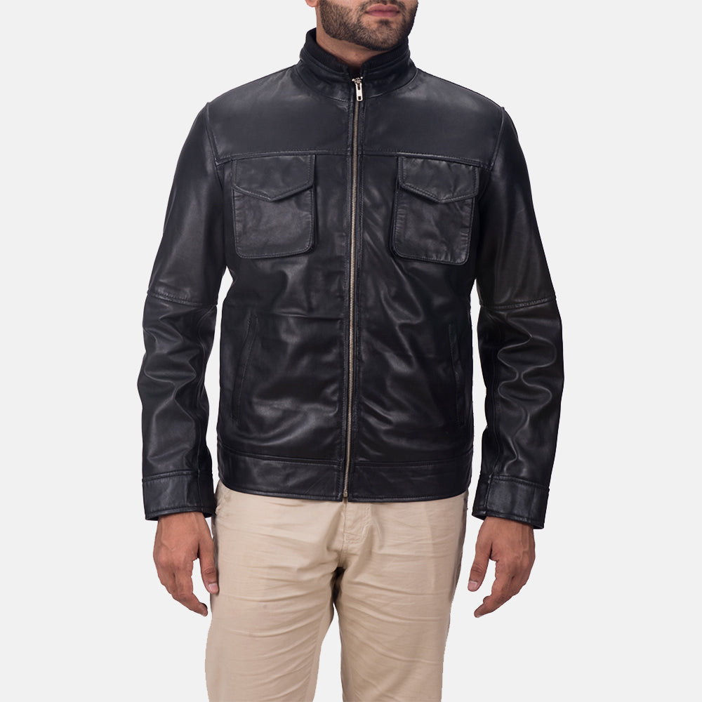 
Maurice Černá Kožená bunda pro Pány in Black Sheepskin Leather - Přední pohled a přiléhavá silueta | Koupit online