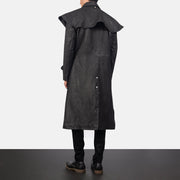 
Maverick Černá Leather Duster pro Pány - Boční pohled ukazující ergonomický střih rukávů