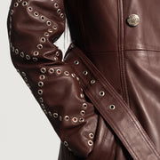 
Detailní pohled of Notch & Button & Waist belt Hardware on Missoni Vínová Kožený trenčkot pro Dámy
