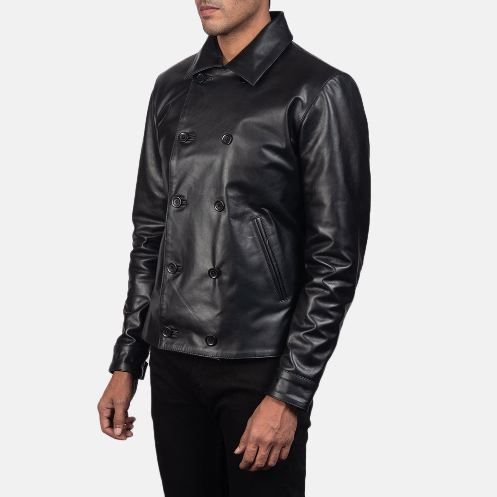 
Black Cowhide leather Blazer - Zadní pohled s definovanými rameny a čistým lemem