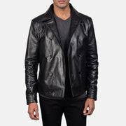 
Detailní pohled of Notch & Buttons Hardware on Mod Černá Leather Peacoat pro Pány