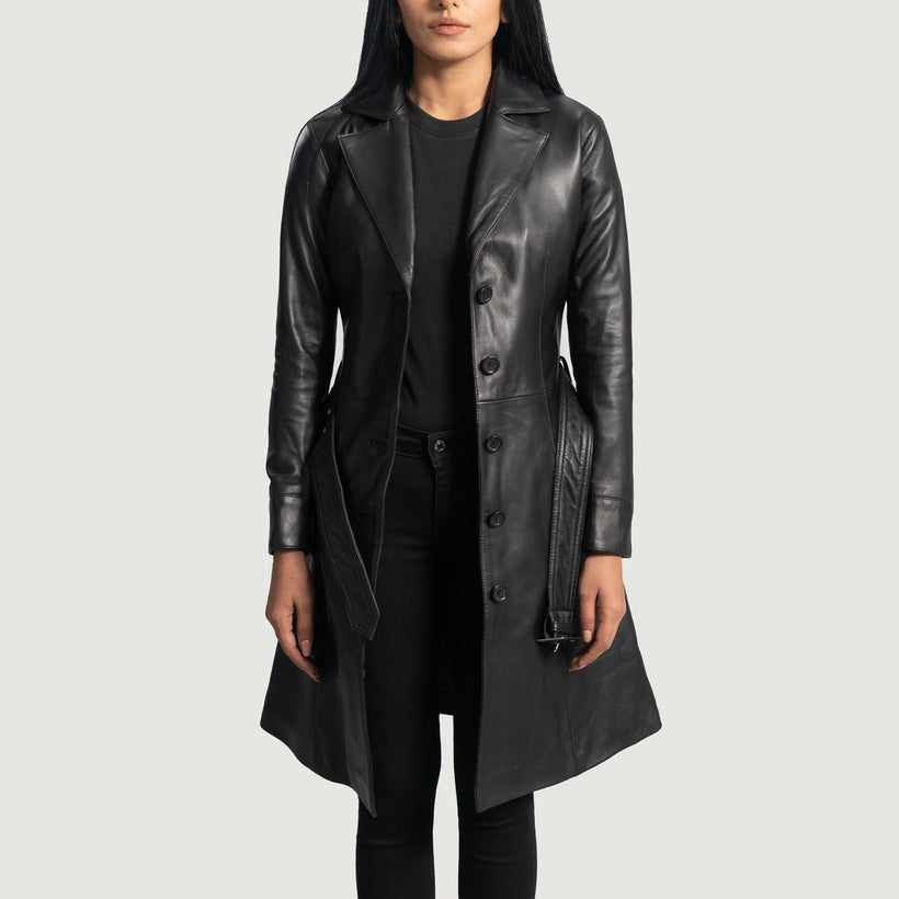 Moonlight Černá Leather Trench Coat dámská