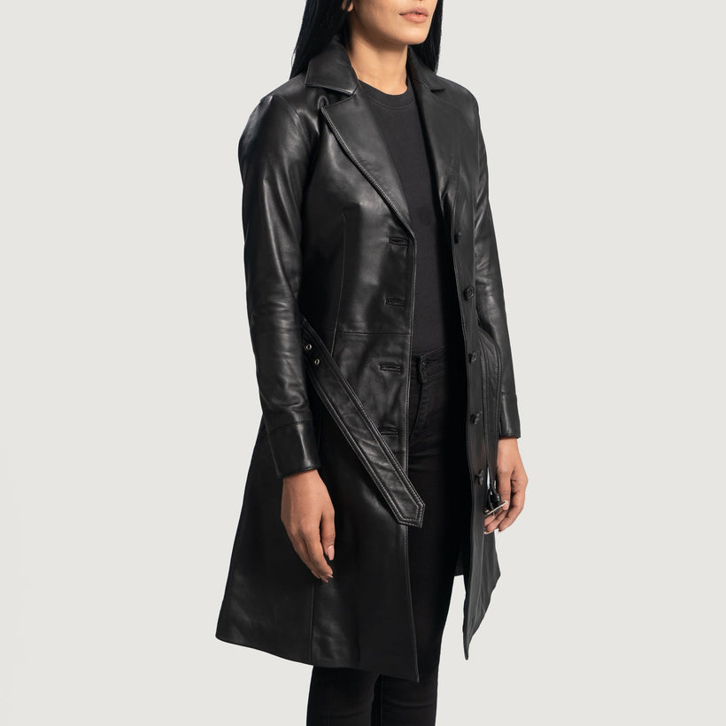 Moonlight Černá Leather Trench Coat dámská