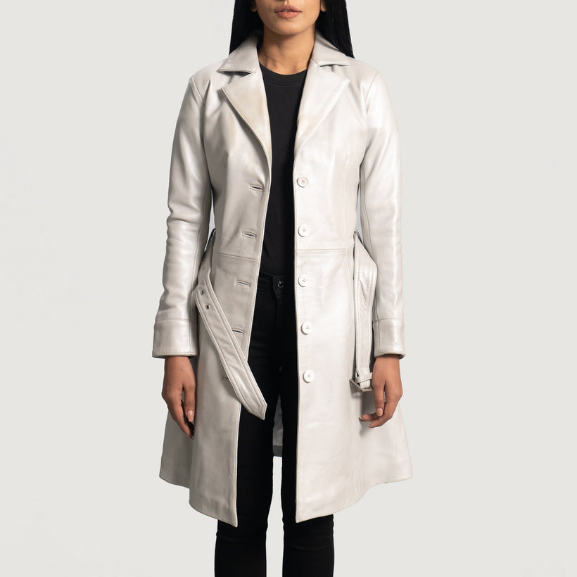 Moonlight Silver Leather Trench Coat dámská