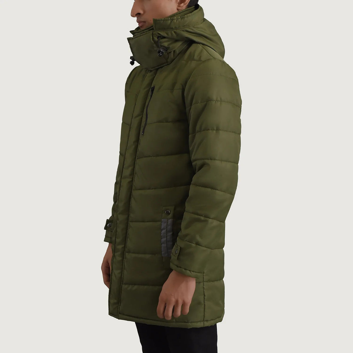
Green Full-Grain Leather Hooded Jacket - Zadní pohled s definovanými rameny a čistým lemem