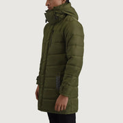 
Green Full-Grain Leather Hooded Jacket - Zadní pohled s definovanými rameny a čistým lemem