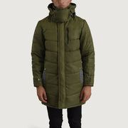 
Detailní pohled of Classic Collar & Zipper With Snap Button Placket Hardware on Moore Olivově zelená Hooded Parka pro Pány
