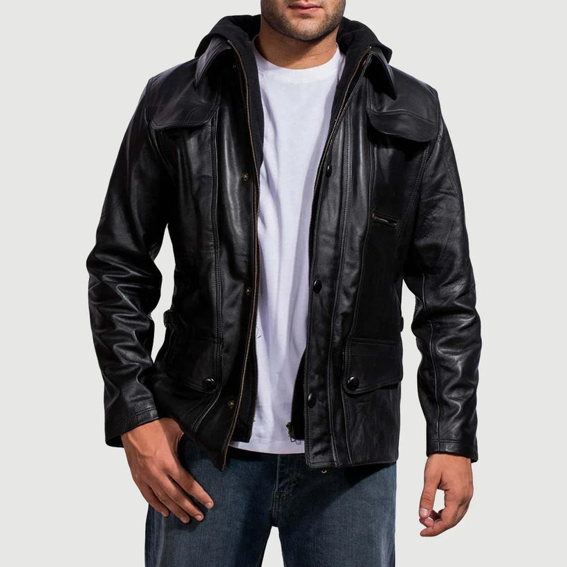 Moulder Hooded Černá Kožená bunda pro Pány