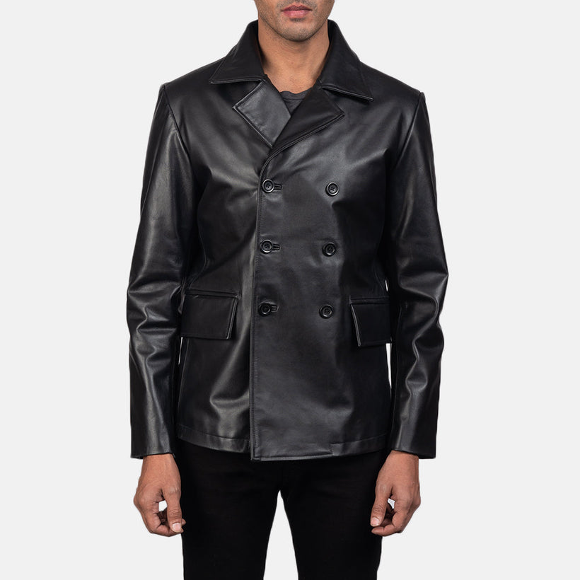 Mr. Bailey Černá Leather Naval Peacoat pánská
