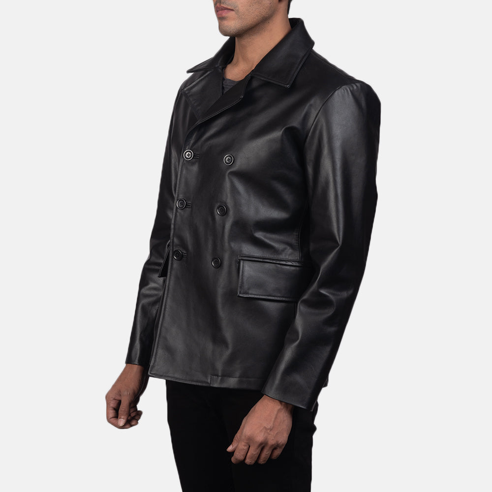 
Black Cowhide leather Blazer - Zadní pohled s definovanými rameny a čistým lemem