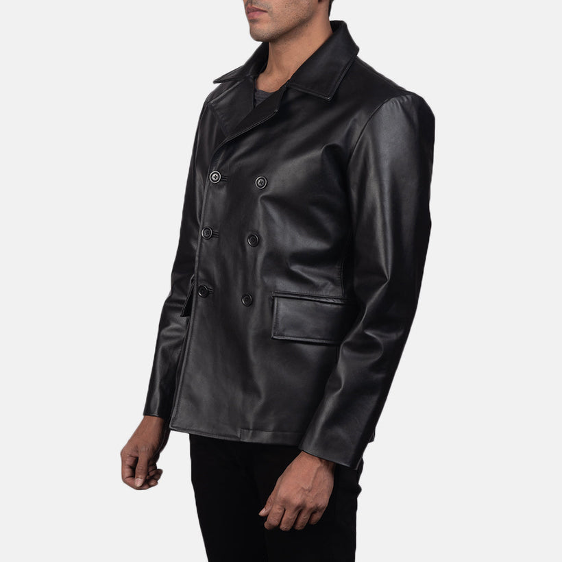 Mr. Bailey Černá Leather Naval Peacoat pánská