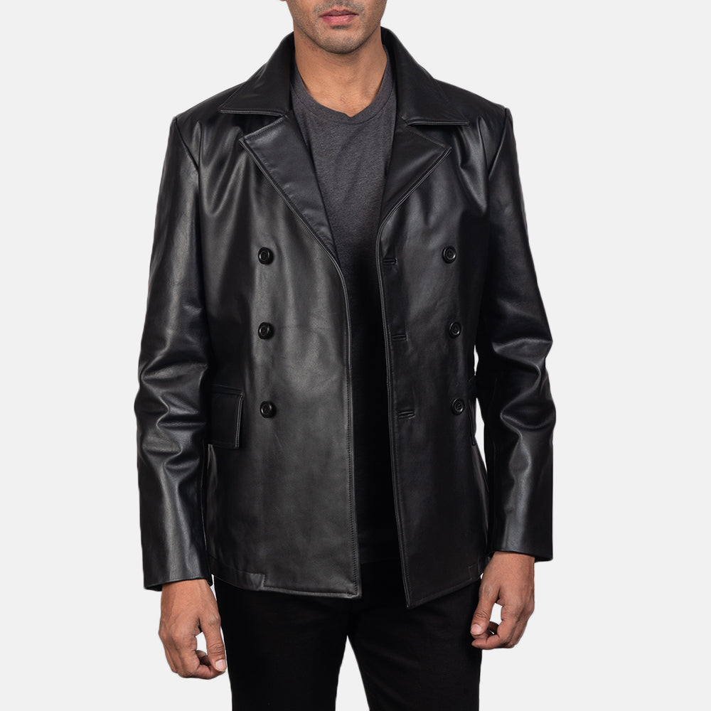 
Detailní pohled of Notch & Buttons Hardware on Mr. Bailey Černá Leather Naval Peacoat pro Pány