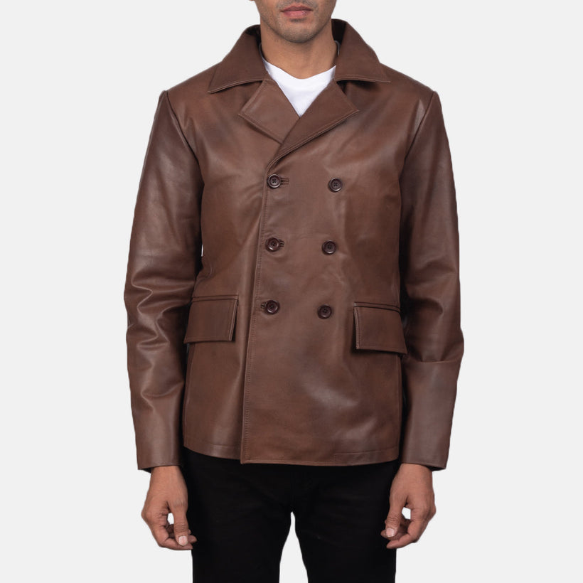 Mr. Bailey Hnědá Leather Naval Peacoat pánská