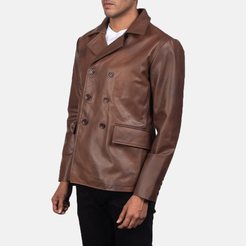 Mr. Bailey Hnědá Leather Naval Peacoat pánská