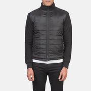 
Detailní pohled of High Neck & Zipper with wind flap Hardware on Nashville Prošívaná Černá Windbreaker Kožená bunda pro Pány