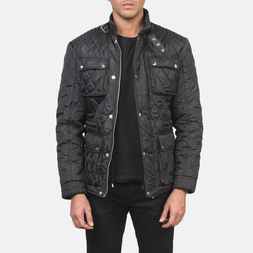 Nelson Quilted Black Windbreaker Jacket in Black Polyester - Přední pohled a přiléhavá silueta | Koupit online