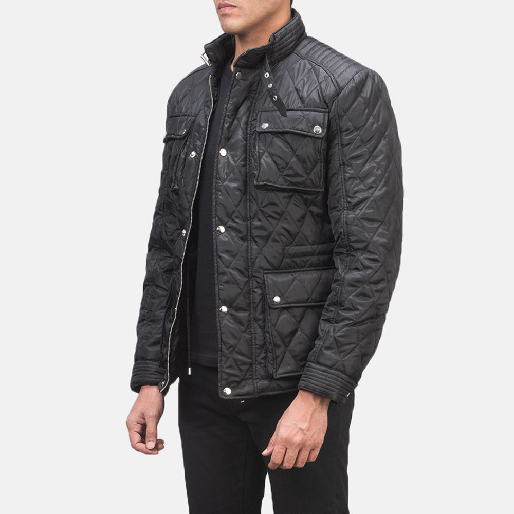 Black Polyester Winter Jacket - Zadní pohled s definovanými rameny a čistým lemem