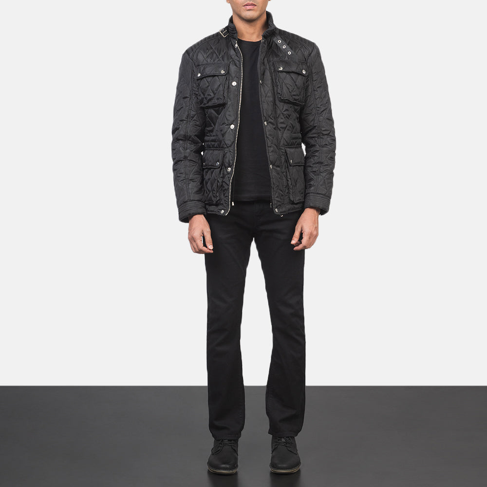 Nelson Quilted Black Windbreaker Jacket - Boční pohled ukazující ergonomický střih rukávů