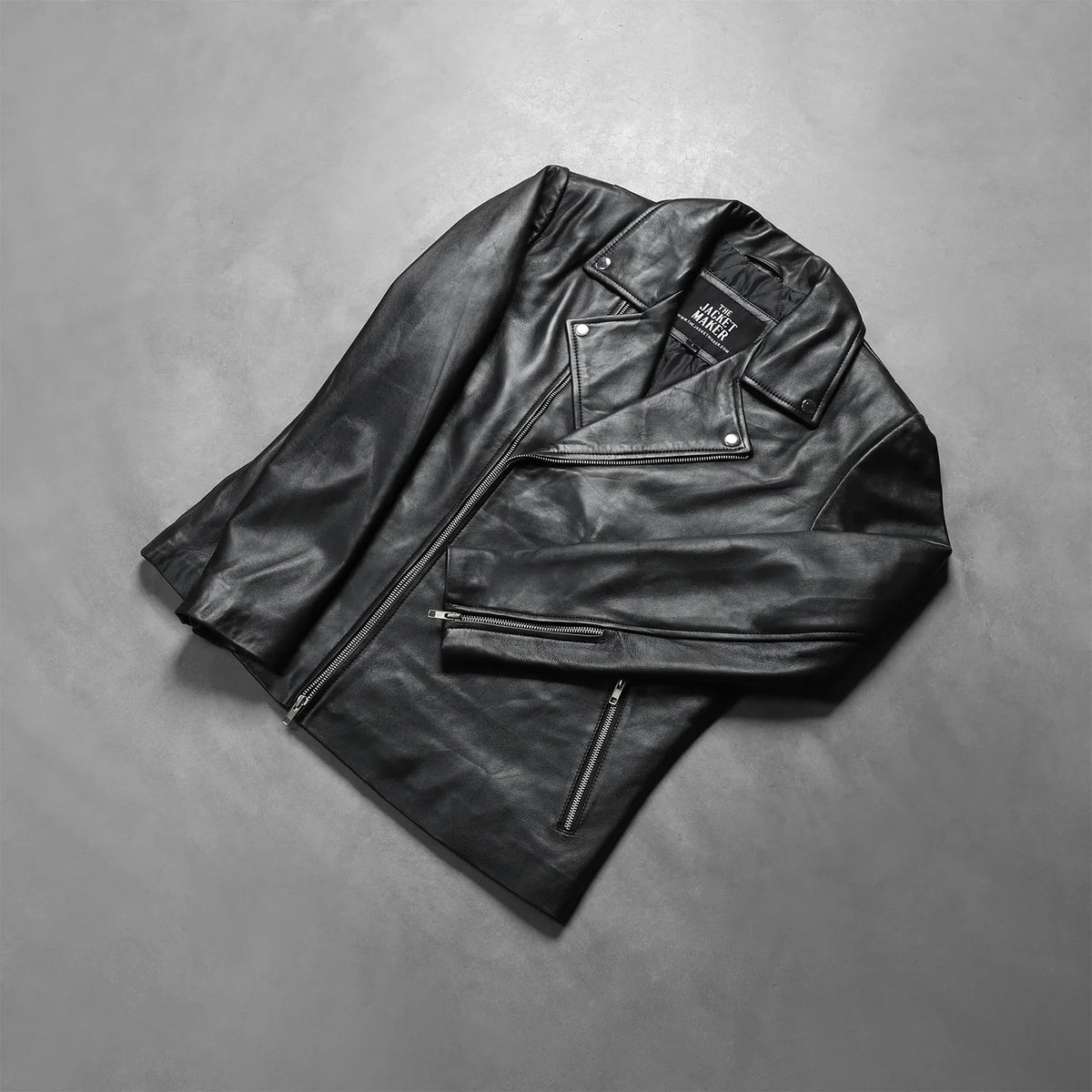 
Zipper & Hem Craftsmanship Construction Detail on Noah Black Leather Biker Jacket