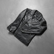 
Zipper & Hem Craftsmanship Construction Detail on Noah Black Leather Biker Jacket