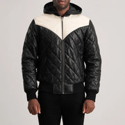 
Detailní pohled of Hooded & Zipper Hardware on Norman Tan Hooded Bomber Leather Puffer Jacket