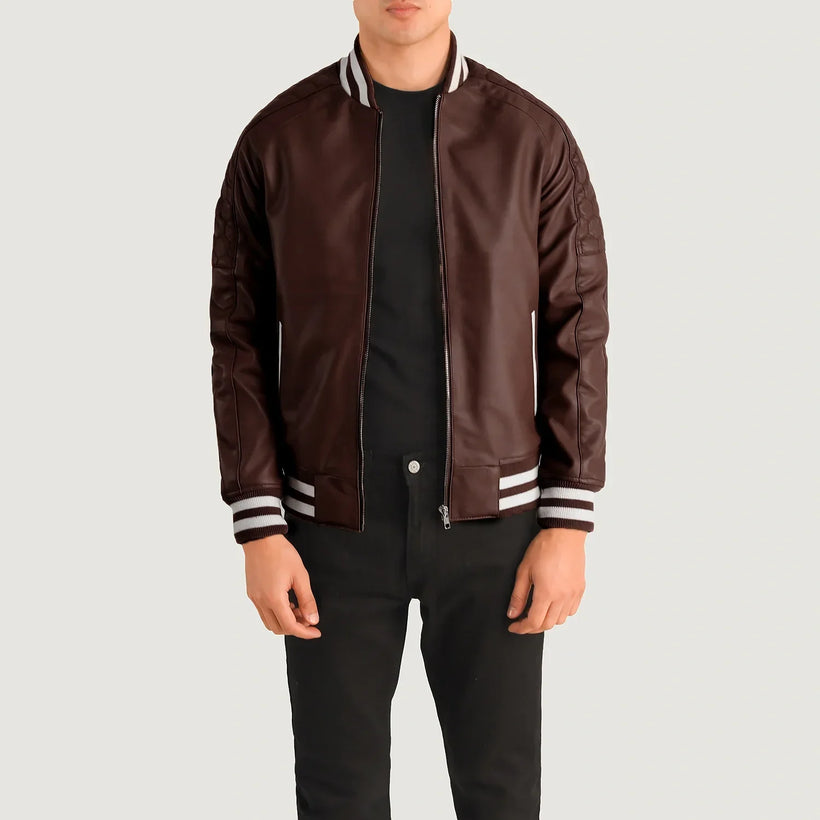 Pascal Maroon Leather Varsity Kožená bunda pánská
