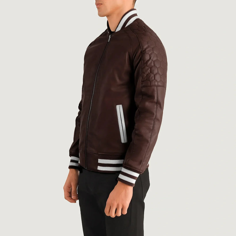 Pascal Maroon Leather Varsity Kožená bunda pánská