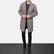 
Petrillo Grey Wool Single Breasted Kožený kabát pro Pány in Grey Synthetic Wool - Přední pohled a přiléhavá silueta | Koupit online