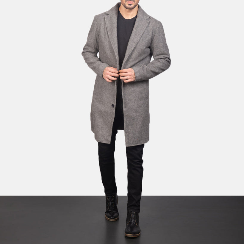 Petrillo Grey Wool Single Breasted Kožený kabát pro Pány