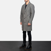 
Grey Synthetic Wool Trench Coat - Zadní pohled s definovanými rameny a čistým lemem