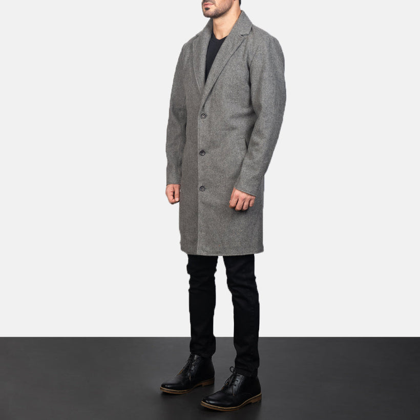 Petrillo Grey Wool Single Breasted Kožený kabát pro Pány