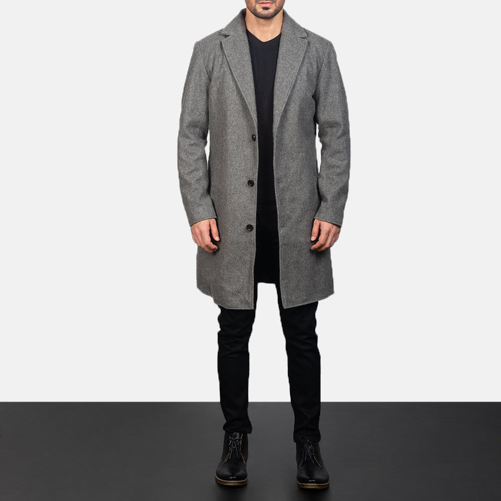 
Detailní pohled of Notch & Button Hardware on Petrillo Grey Wool Single Breasted Kožený kabát pro Pány
